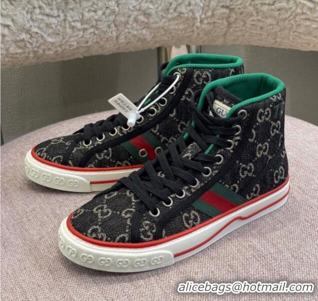 Sophisticated Gucci Tennis 1977 GG High-top Sneakers Black 0802055