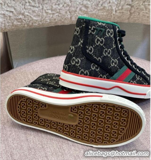 Sophisticated Gucci Tennis 1977 GG High-top Sneakers Black 0802055