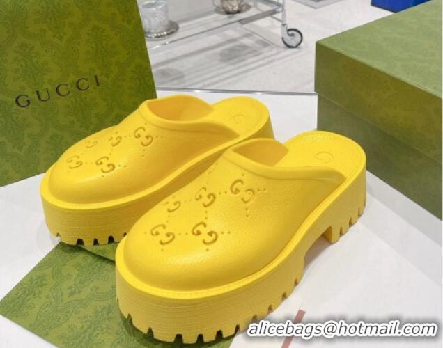 Classic Hot Gucci Rubber Platform Perforated G Mules Yellow 0809126