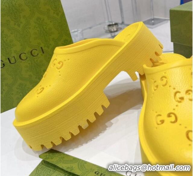 Classic Hot Gucci Rubber Platform Perforated G Mules Yellow 0809126