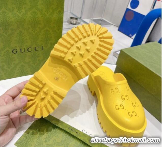 Classic Hot Gucci Rubber Platform Perforated G Mules Yellow 0809126