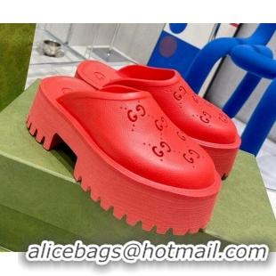 Good Quality Gucci Rubber Platform Perforated G Mules Red 0809127