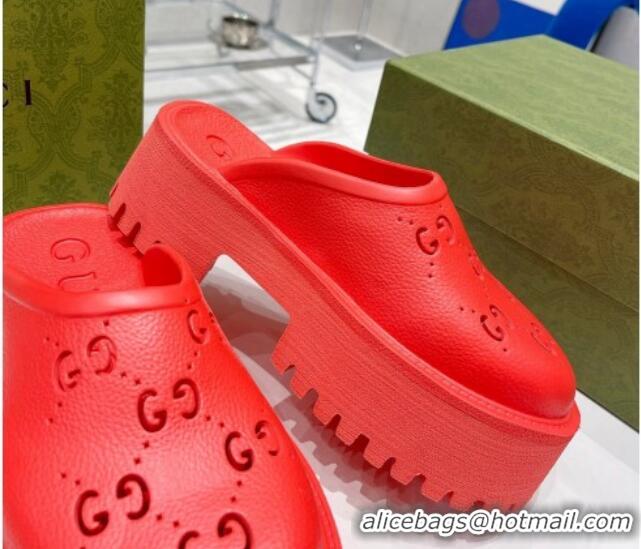 Good Quality Gucci Rubber Platform Perforated G Mules Red 0809127