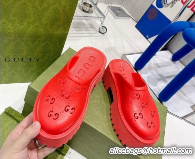 Good Quality Gucci Rubber Platform Perforated G Mules Red 0809127