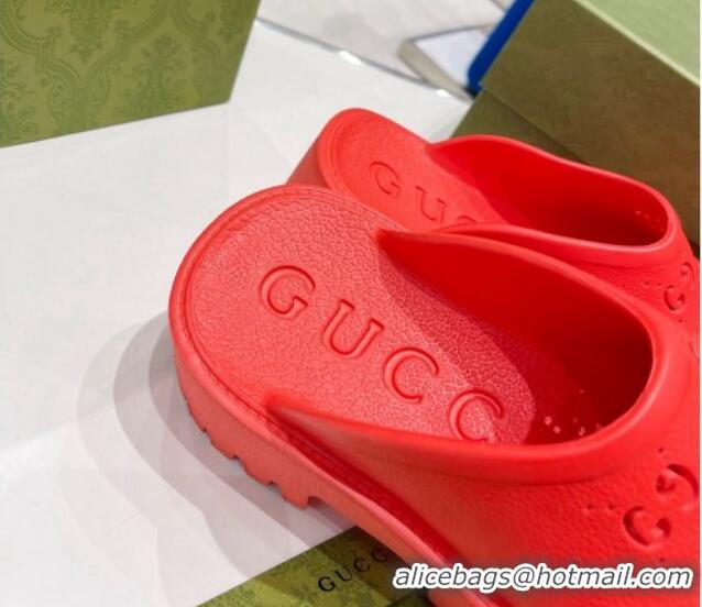 Good Quality Gucci Rubber Platform Perforated G Mules Red 0809127