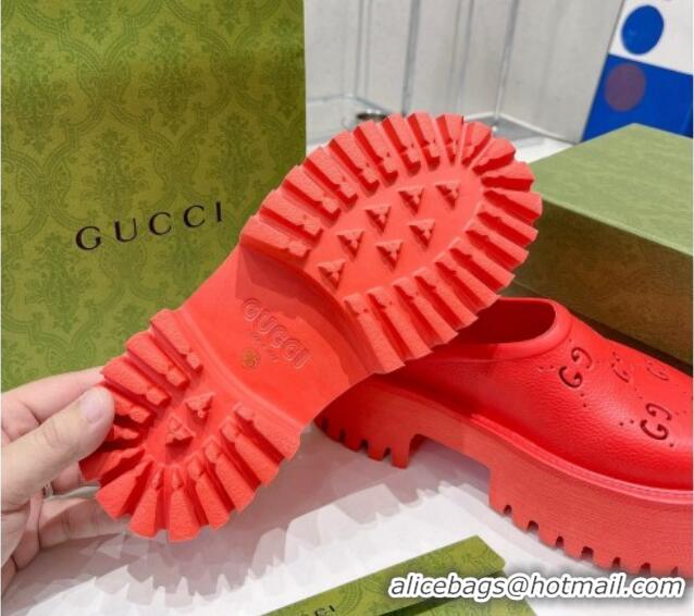 Good Quality Gucci Rubber Platform Perforated G Mules Red 0809127