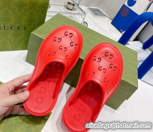 Good Quality Gucci Rubber Platform Perforated G Mules Red 0809127