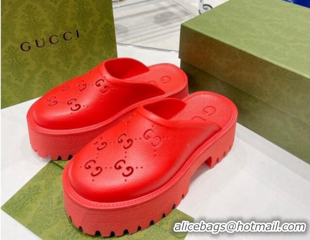 Good Quality Gucci Rubber Platform Perforated G Mules Red 0809127