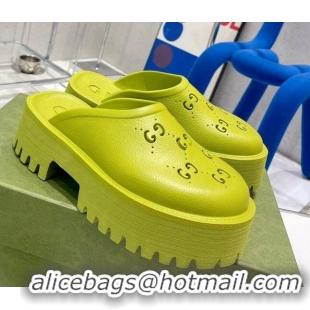 Grade Quality Gucci Rubber Platform Perforated G Mules Kiwi Green 0809128