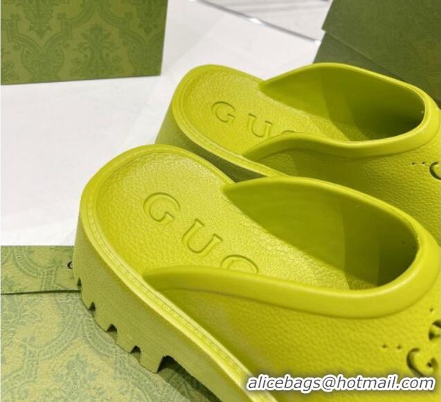 Grade Quality Gucci Rubber Platform Perforated G Mules Kiwi Green 0809128