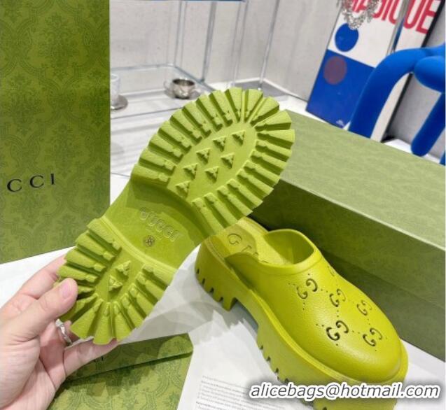 Grade Quality Gucci Rubber Platform Perforated G Mules Kiwi Green 0809128