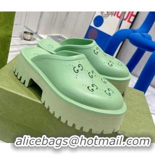 Purchase Gucci Rubber Platform Perforated G Mules Mint Green 0809130