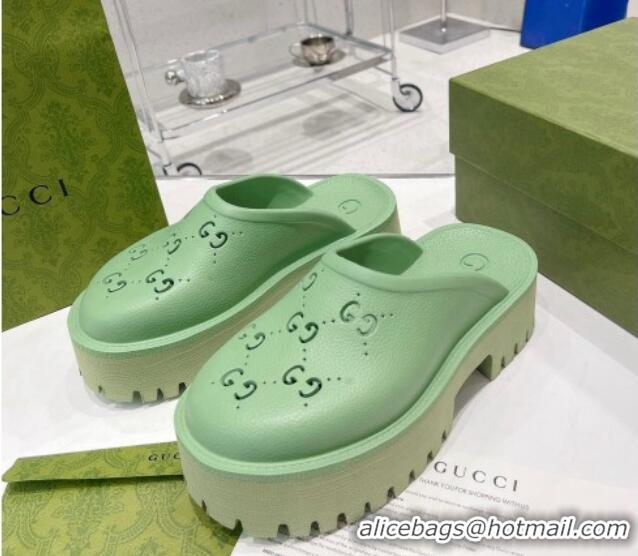 Purchase Gucci Rubber Platform Perforated G Mules Mint Green 0809130