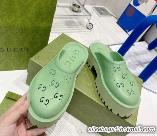 Purchase Gucci Rubber Platform Perforated G Mules Mint Green 0809130