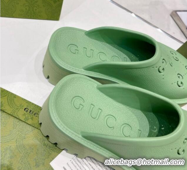 Purchase Gucci Rubber Platform Perforated G Mules Mint Green 0809130