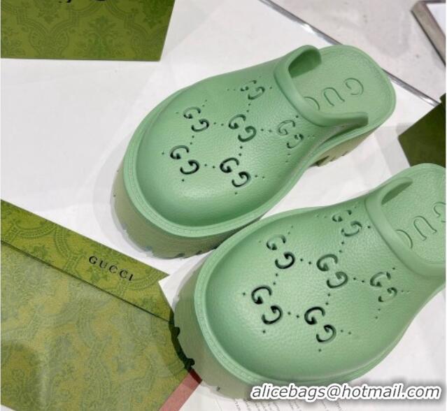 Purchase Gucci Rubber Platform Perforated G Mules Mint Green 0809130