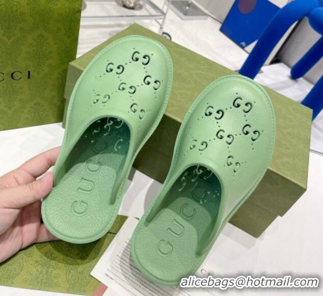 Purchase Gucci Rubber Platform Perforated G Mules Mint Green 0809130