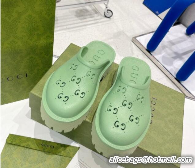 Purchase Gucci Rubber Platform Perforated G Mules Mint Green 0809130