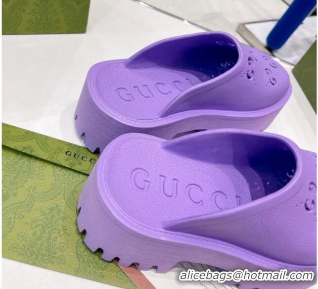 Unique Style Gucci Rubber Platform Perforated G Mules Purple 0809131