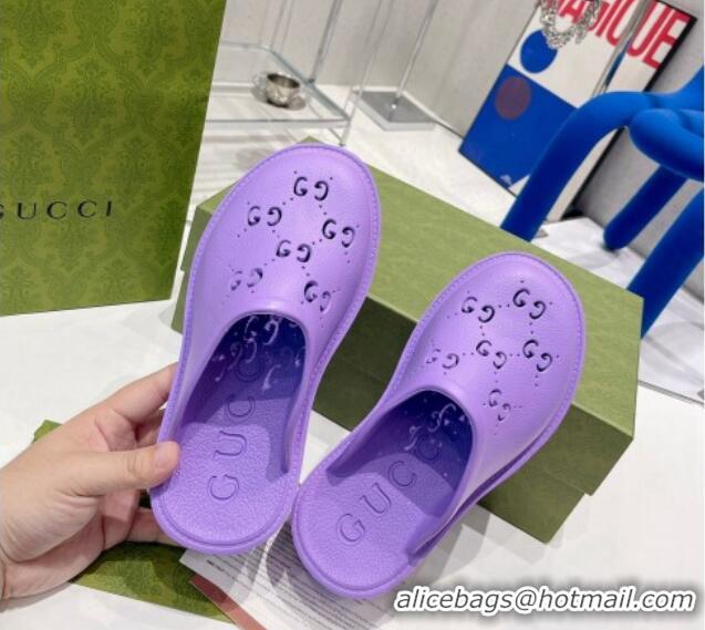 Unique Style Gucci Rubber Platform Perforated G Mules Purple 0809131