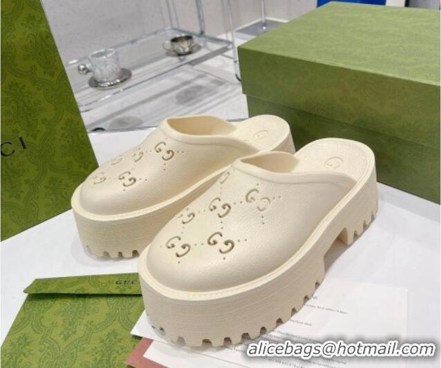 Duplicate Gucci Rubber Platform Perforated G Mules White 0809132