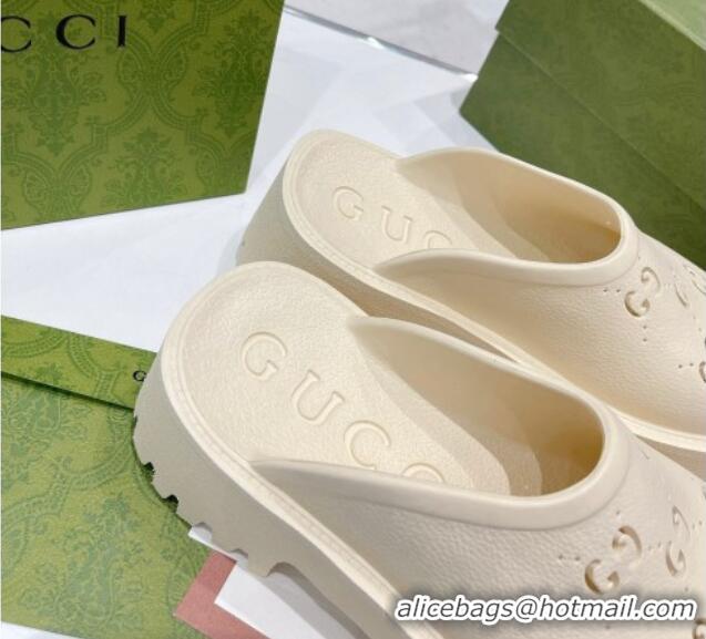 Duplicate Gucci Rubber Platform Perforated G Mules White 0809132