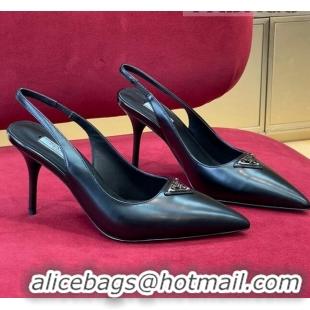 ​Famous Brand Prada Brushed Leather Slingback Pumps 6.5cm 1I002N Black 2022