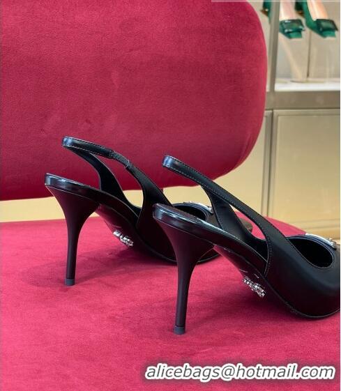 ​Famous Brand Prada Brushed Leather Slingback Pumps 6.5cm 1I002N Black 2022