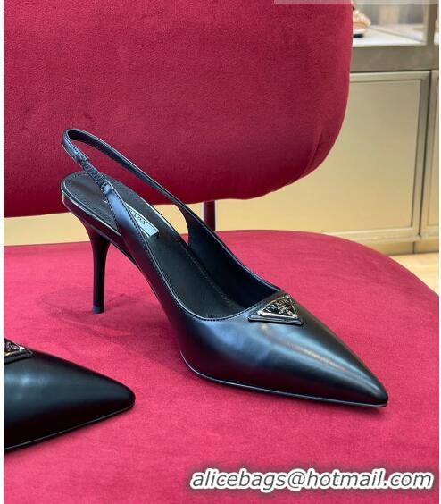 ​Famous Brand Prada Brushed Leather Slingback Pumps 6.5cm 1I002N Black 2022