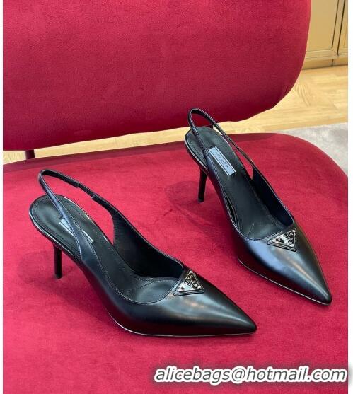 ​Famous Brand Prada Brushed Leather Slingback Pumps 6.5cm 1I002N Black 2022