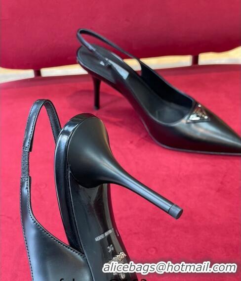 ​Famous Brand Prada Brushed Leather Slingback Pumps 6.5cm 1I002N Black 2022