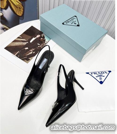 ​Shop Grade Prada Brushed Leather High Heel Slingback Pumps 8.5cm 101119 Black 2022