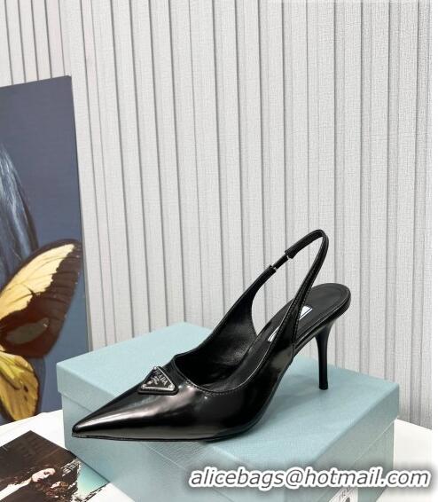 ​Shop Grade Prada Brushed Leather High Heel Slingback Pumps 8.5cm 101119 Black 2022