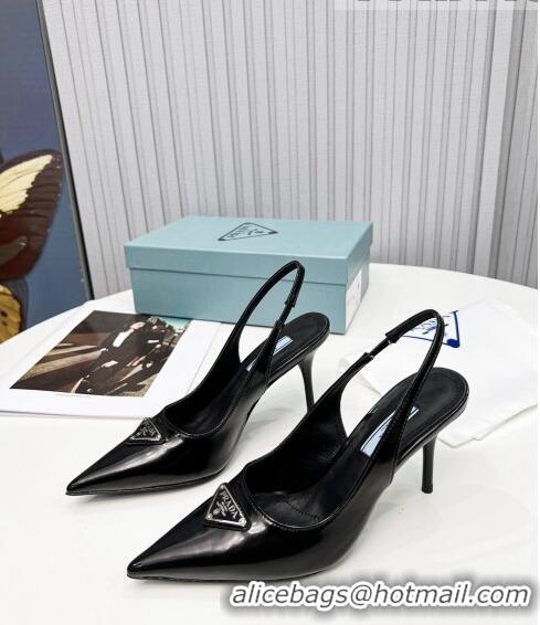 ​Shop Grade Prada Brushed Leather High Heel Slingback Pumps 8.5cm 101119 Black 2022