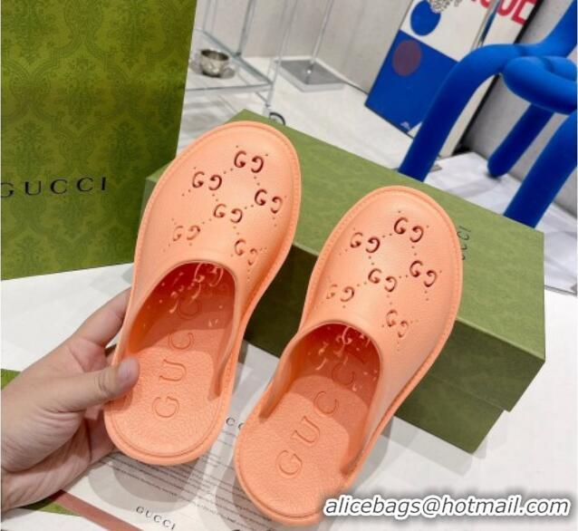 Best Grade Gucci Rubber Platform Perforated G Mules Peachy Pink 0809133