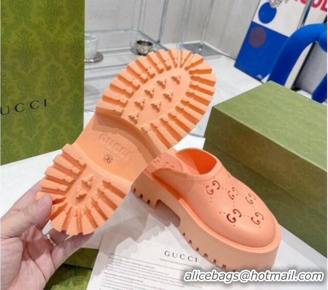 Best Grade Gucci Rubber Platform Perforated G Mules Peachy Pink 0809133