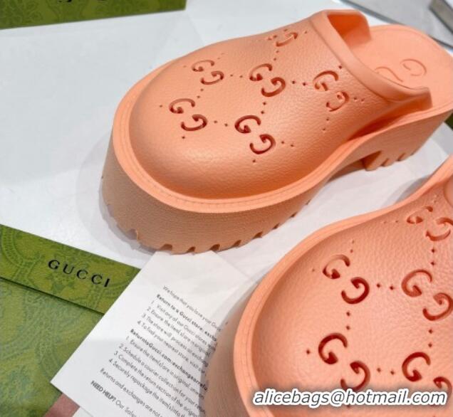 Best Grade Gucci Rubber Platform Perforated G Mules Peachy Pink 0809133