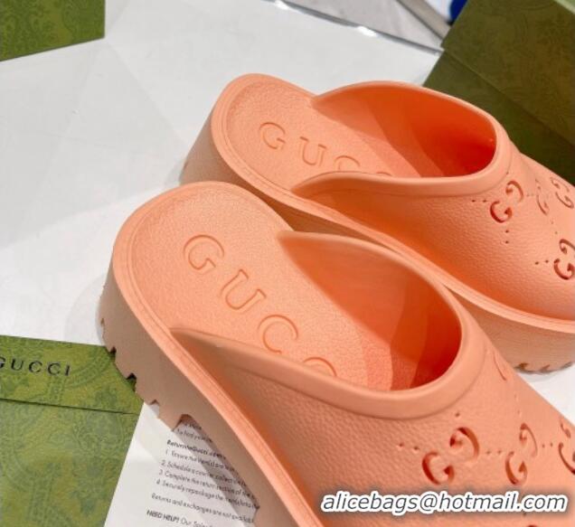 Best Grade Gucci Rubber Platform Perforated G Mules Peachy Pink 0809133