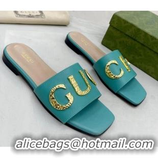 Feminine Gucci 'Gucci' Flat Slide Sandal Turquoise Green 081001