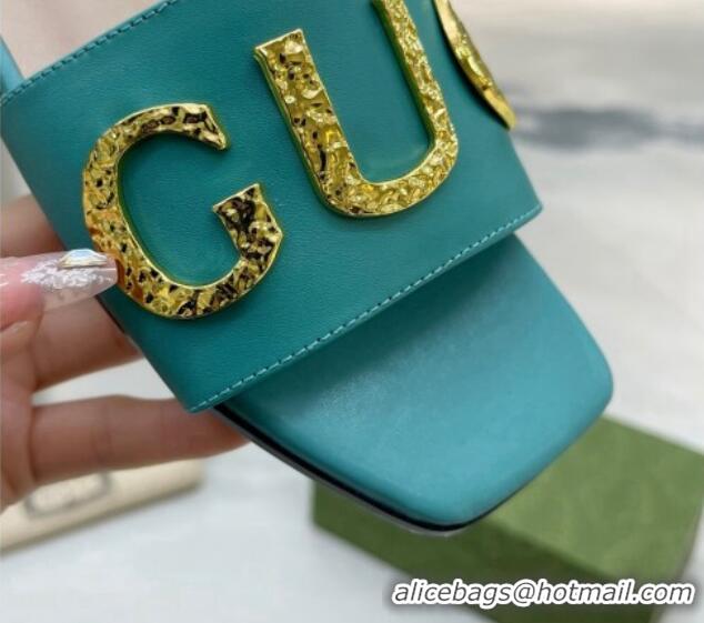 Feminine Gucci 'Gucci' Flat Slide Sandal Turquoise Green 081001