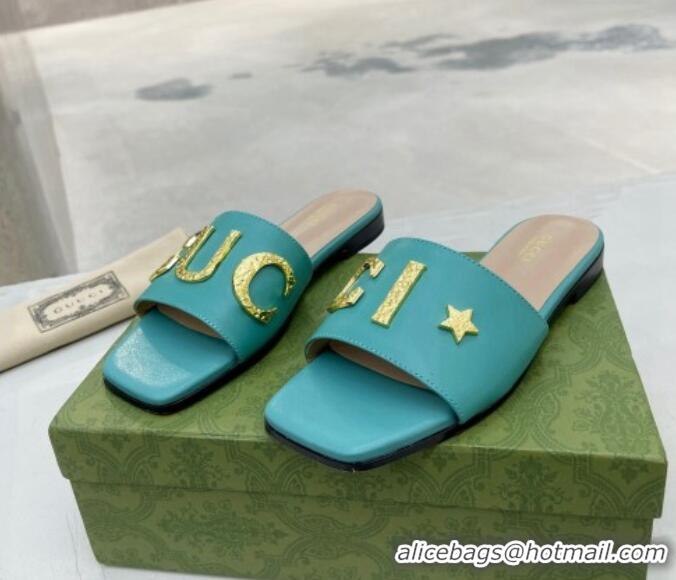 Feminine Gucci 'Gucci' Flat Slide Sandal Turquoise Green 081001