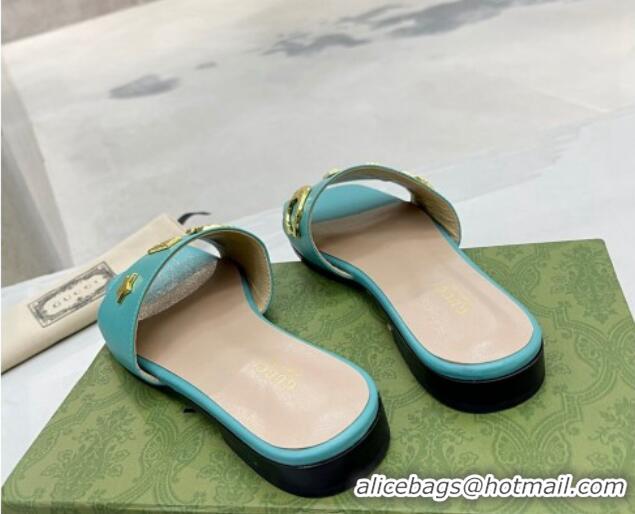 Feminine Gucci 'Gucci' Flat Slide Sandal Turquoise Green 081001