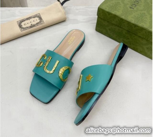 Feminine Gucci 'Gucci' Flat Slide Sandal Turquoise Green 081001