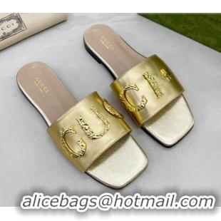 Pretty Style Gucci 'Gucci' Flat Slide Sandal Gold 081003