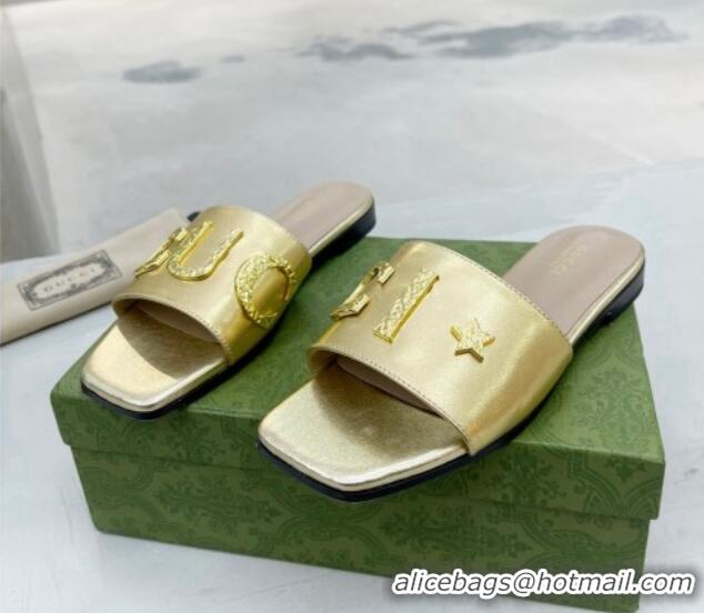 Pretty Style Gucci 'Gucci' Flat Slide Sandal Gold 081003