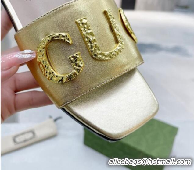 Pretty Style Gucci 'Gucci' Flat Slide Sandal Gold 081003