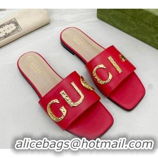 Top Grade Gucci 'Gucci' Flat Slide Sandal Red 081004