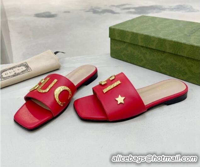 Top Grade Gucci 'Gucci' Flat Slide Sandal Red 081004