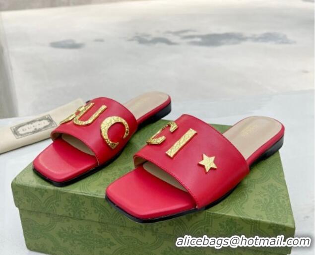 Top Grade Gucci 'Gucci' Flat Slide Sandal Red 081004