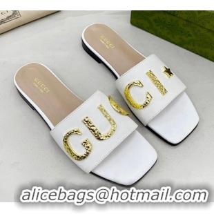 Stylish Gucci 'Gucci' Flat Slide Sandal White 081005